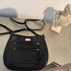 Cole Haan Black Pebbled Leather Crossbody with Dual Front Zips